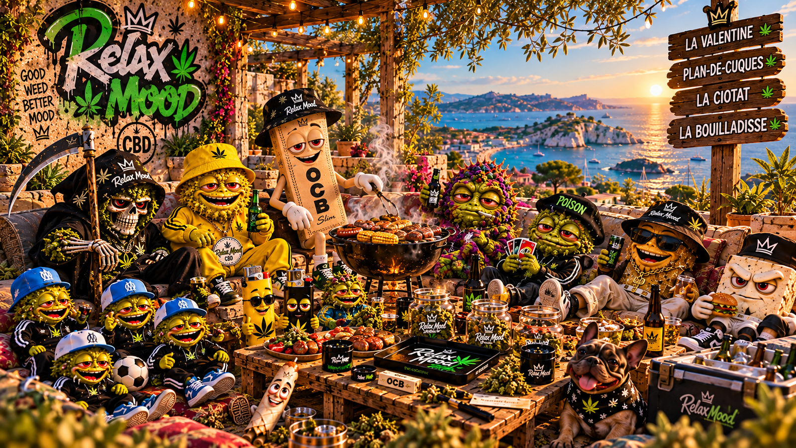 Les mascottes Relax Mood réunies autour d’un barbecue provençal
